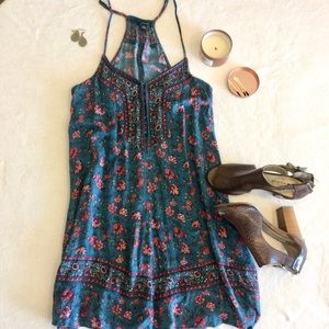 American Eagle Teal Floral Print Shift Dress